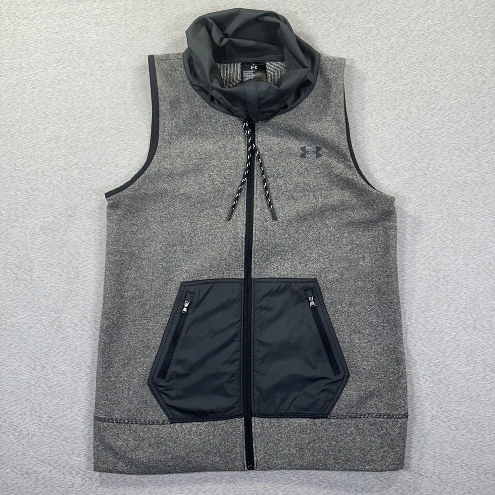 Under Armour ColdGear Infrared Vest Mens‎ S Grey Black Full Zip Fitted Mock Neck